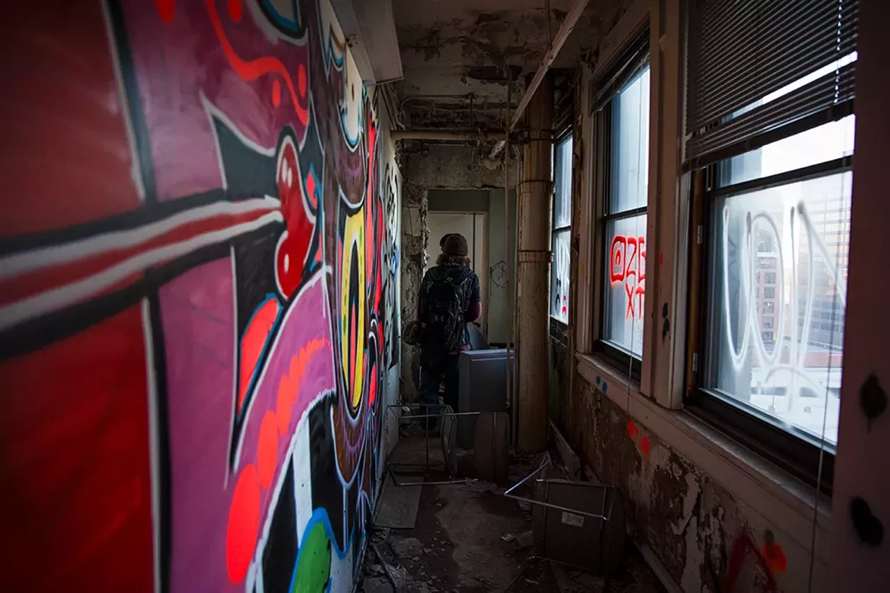 The building that once housed Famous-Barr is a post-apocalyptic scene.