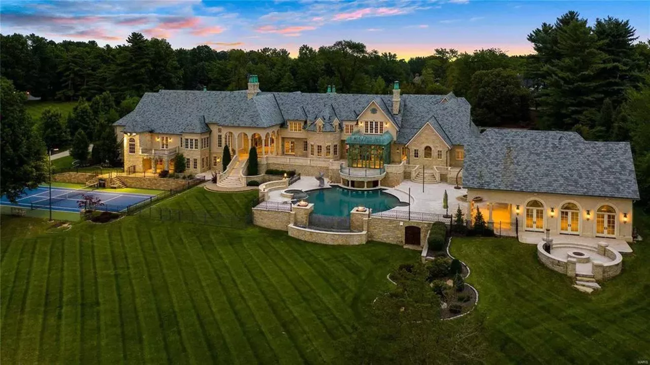 1705 N Woodlawn Ave, Ladue, MO 63124 $13,000,000 This is currently the most expensive house on the market in St. Louis. With seven bedrooms and thirteen bathrooms, there is much to explore on this property. In addition to 30,000 square feet of living space, there is a pool, a pond and an absolutely massive garage. Visit the listing page here. Photo credit: Realtor.com