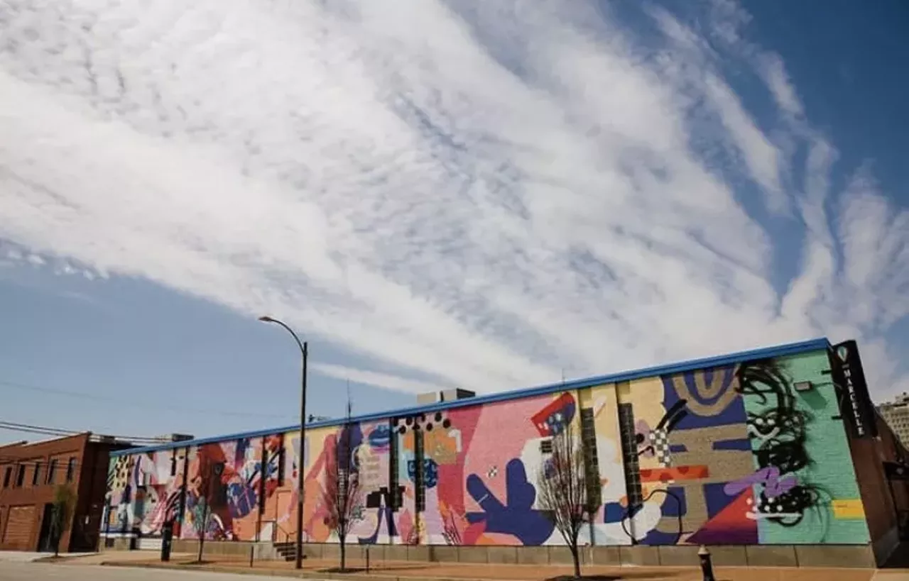 &#148;215 Feet of Love&#148; The Grand Center Arts District (3310 Samuel Shepard Drive) Mural by: Collaboration of Paul Artspace and Kranzberg Arts Foundation. The artist is REMIX, who created the piece. #remixuno Photo credit: Tracy Jane Weidel / @muralsofstlouis on Instagram