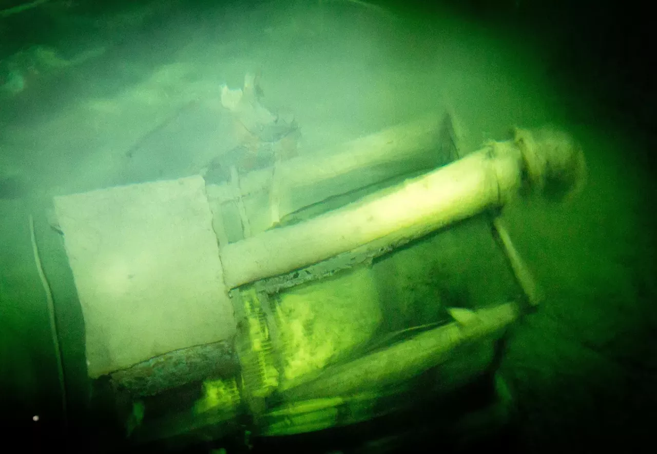 The remains of one of the pumps that kept water out of the mine. When the mine was decommissioned, the pumps were turned off, flooding the mine with the water from an underground spring.