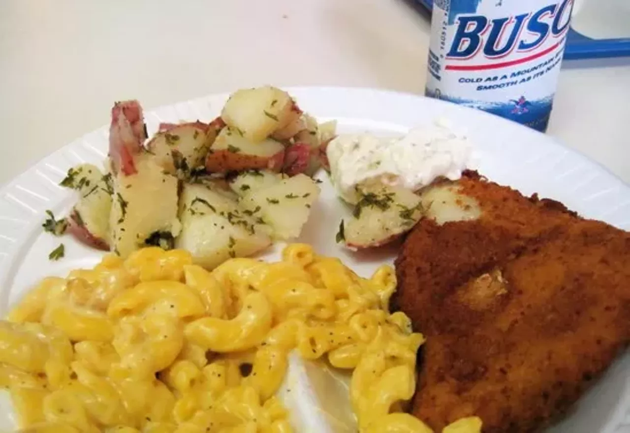 The Best Real Deal South City Fry St. Joan of Arc (5821 Pernod Avenue; 314-752-4171) This south city parish is the workhorse of St. Louis fish-fry scene. The long cafeteria's arranged to accommodate lengthy lines. Carry-out to the left, dine-in on the right, and keep it moving. Once the line hits a certain point, St. Joan volunteers have been known to pass out free beer. The side dishes are where it's at. They're definitely homemade and among the best on the scene. Macaroni and cheese studded with a heavy dose of black pepper stands out, as do the al dente and flavorful green beans. -Robin Wheeler Find out more here. Photo credit: Robin Wheeler