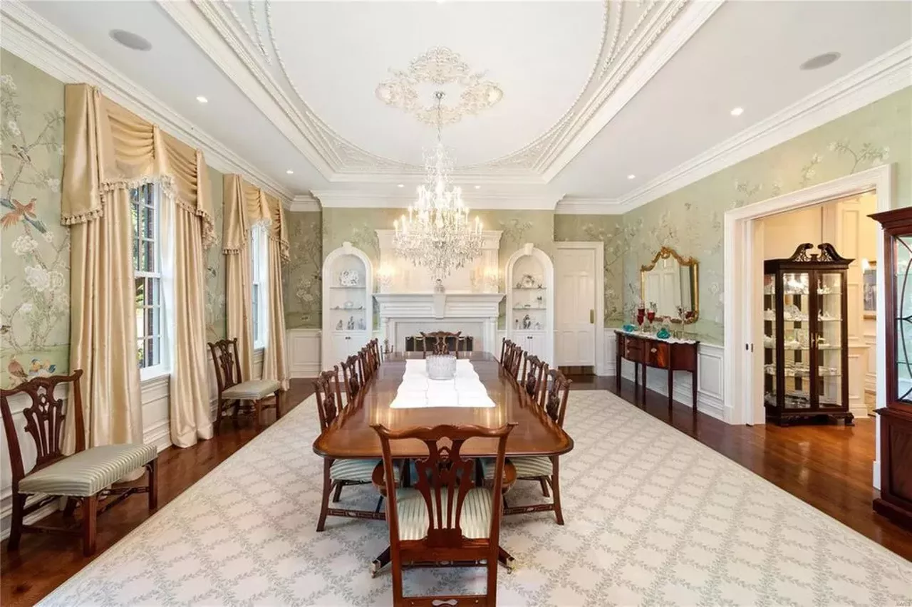 20 Upper Warson Rd, Saint Louis, MO 63124 $10,900,000 Locked away from the world behind two large gates is this six-bedroom beauty. Designed in an elegant fashion, this traditional-style house has all of those old-money amenitities like terraces, formal gardens, a Koi pond and a tennis court. Visit the listing page here. Photo credit: Realtor.com