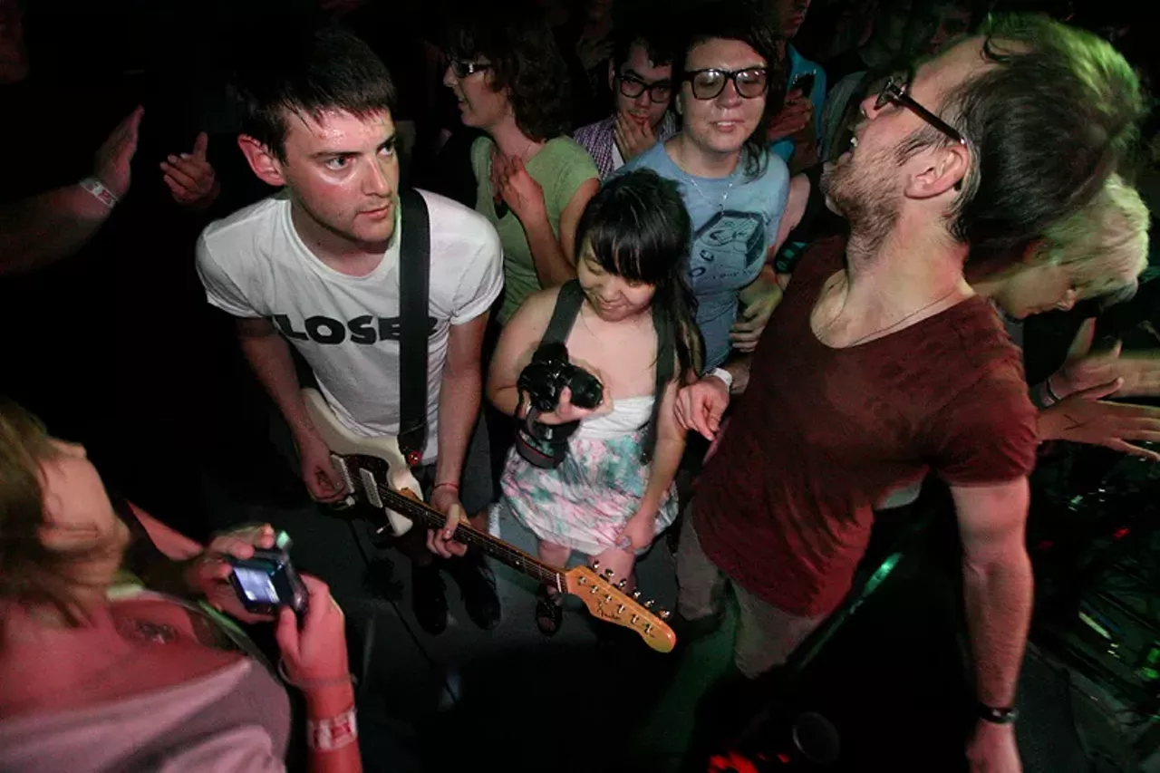 From the sweaty, sweaty Los Campesinos show at the Firebird on August 11. See more photos.