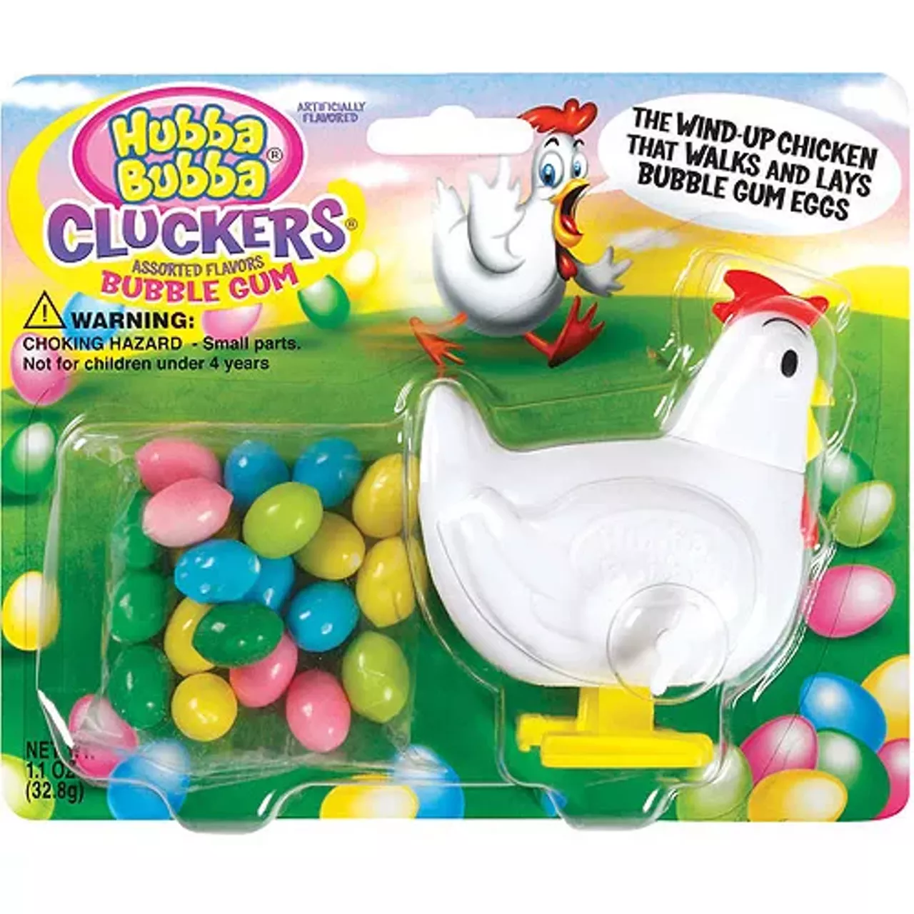 The Worst Cluckers, the Gumball-Egg-Pooping Chicken Perhaps because we're not a six-year-old boy, Gut Check fails to see the charm in animal-shaped candy dispensers that poop brown jelly beans. Frankly, we don't get it. When Cluckers the egg-laying chicken (note: inexplicably not labeled a hen?) takes a dump, at least she shits colorful Hubba Bubba bubblegum Easter eggs. To provoke Cluckers' biological urges, the user must twist off her head, insert four eggs in her chute, replace her head and wind her up. Although the label is very specific that the "dispenser is for the provided gum balls only," nowhere on the packaging nor parent company Wrigley's website will you be able to find information on how to get more specially shaped eggs. More dauntingly, the label also warns: "Please wash dispenser thoroughly before use." Who knows where this thing's been!