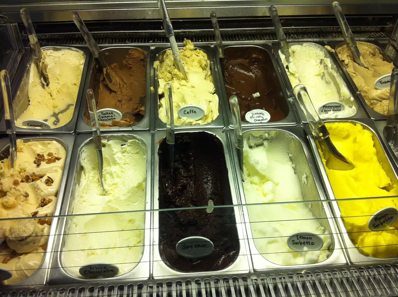 Gelateria Del Leone (3197 South Grand Boulevard; 314-776-3500) The burgeoning restaurant scene on South Grand benefits greatly from the rich, creamy frozen Italian treats at the Gelateria del Leone. Classics include strawberry and pistachio, or spice things up with more exotic flavors such as tiramisu and bacio, which combines chocolate and hazelnut -- each made with ingredients straight from Italy. Guests can wash their gelato down with a selection from Gelateria's hot and cold beverage selections including espressos, smoothies and frappes.
