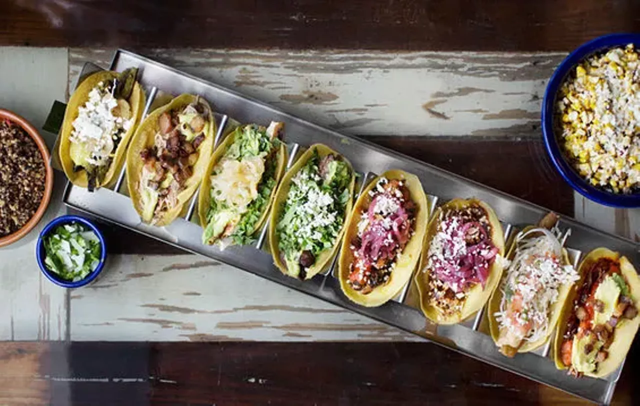 Mission Taco (6235 Delmar Boulevard; 314-932-5430) Don't let the name confuse you. Mission is far more than just a "taco joint." Focusing on all facets of Mexican street fare, the tacos are served taqueria-style on corn tortillas with the traditional garnishes of chopped onion and cilantro as well as lime to squeeze to taste on the side. One of the more intriguing tacos might be the one made with nopal: strips of roasted cactus flesh with poblano chile, caramelized onions, goat cheese and a roasted-jalape&ntilde;o salsa. And then of course you also have tortas, burritos and freshly fried tortilla chips with salsa or guacamole or queso spiked with chorizo, cerveza and serrano chiles. The standout meat at Mission is the brisket, available in a taco or the "Cowboy" burrito. The meat is luscious, beefy and, thanks to an arbol-chile salsa, smoky and spicy. To top it all off, Mission serves one dessert: freshly fried churros with chocolate sauce for dipping -- it's the only dessert you'll ever want.
