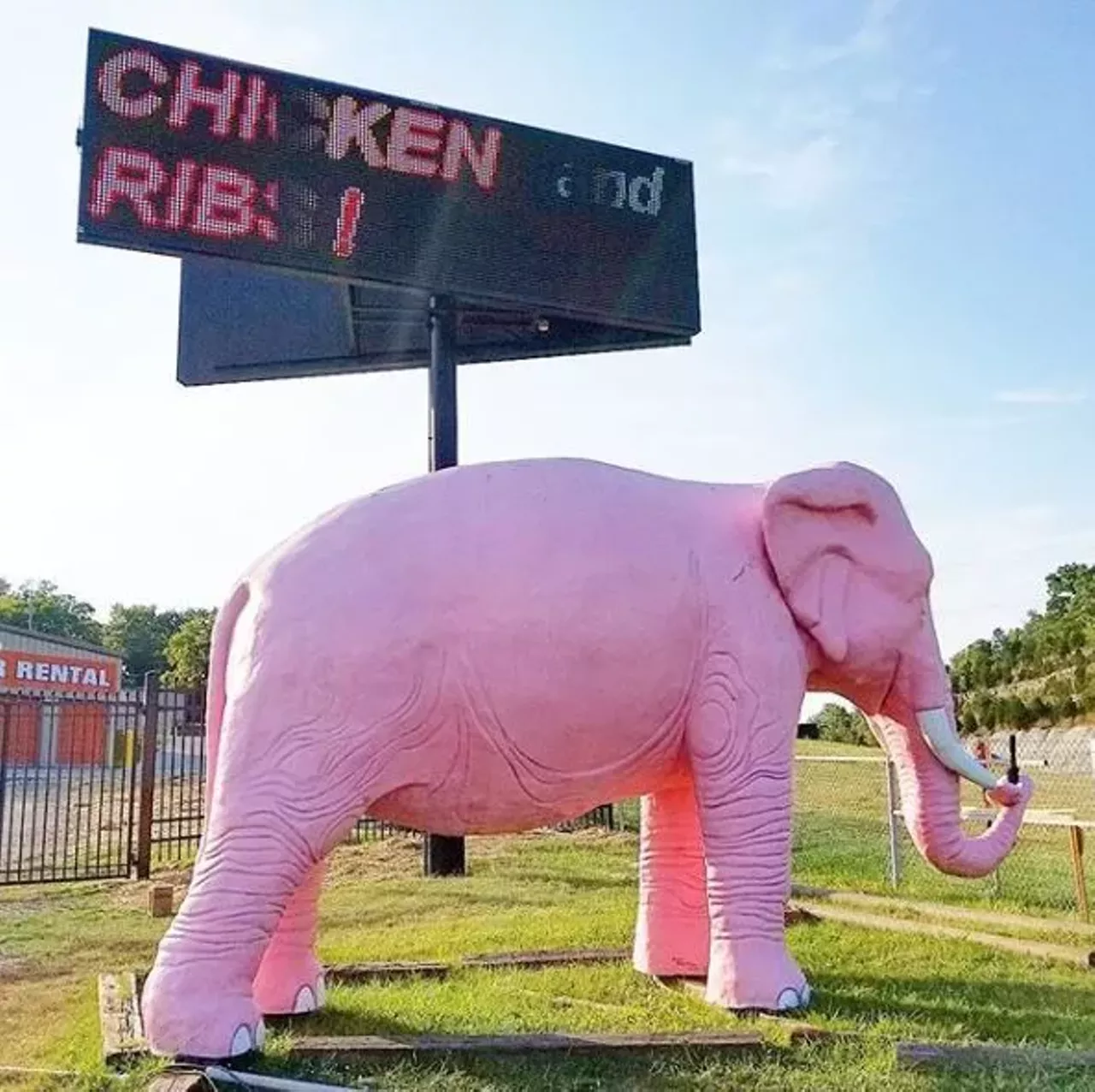 Big Pink Elephant 2599 Missouri 141, Fenton, MO Want to have a weird photo shoot? Stop off the highway in Fenton and pose with the big pink elephant. She'll give your selfies a surreal quality. Photo courtesy of jenmariesboutique / Instagram