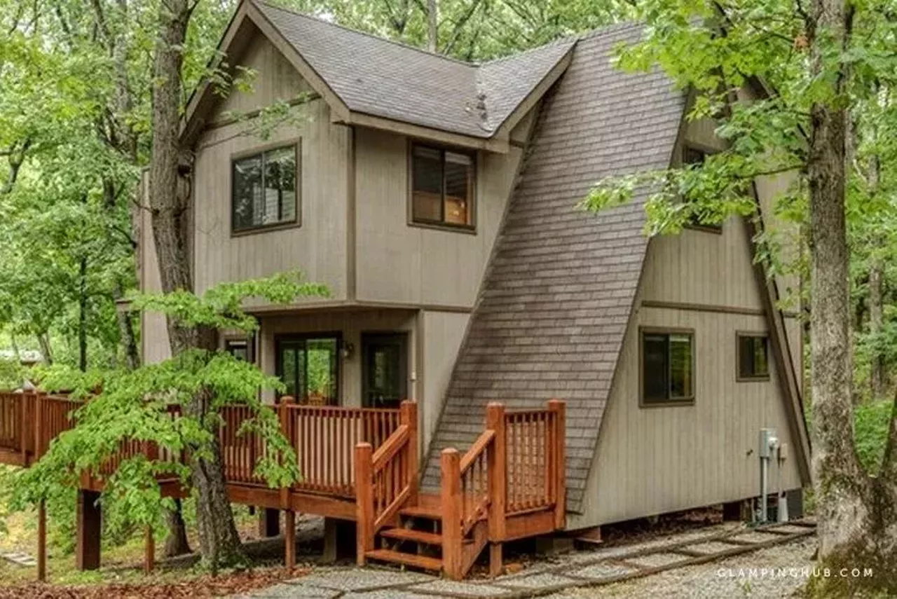 Woodland Cabin Rental with a Fireplace near Aspen Lake in Innsbrook "Located on Lake Sonnenblick, this chalet is tucked away in the woods, just two miles away from Aspen Lake, in Innsbrook and has a short path down to the lakeside dock. The accommodation can sleep to six guests and features three bedrooms and two full bathrooms." Book this unit at GlampingHub.com