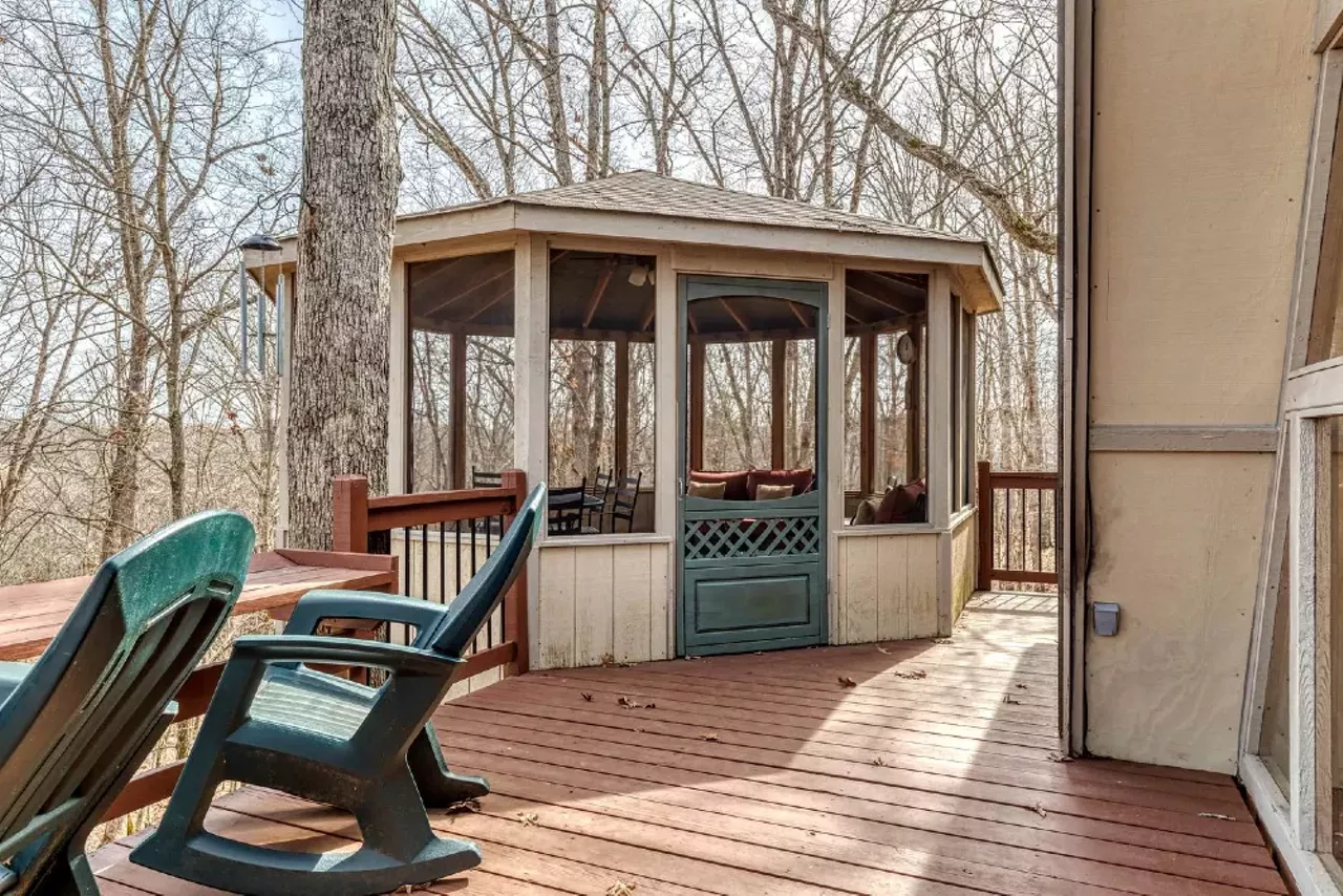 Luxurious and Secluded Tree House Cabin for Glamping in Innsbrook "Outside, there's a large wraparound deck, furnished with outdoor chairs, providing guests with a great space to enjoy the fresh air with a drink in hand. If guests want to stay outside but the weather's just a little too harsh, there's a sheltered outdoor gazebo on deck for guests to chill out in. For a change from the kitchen, there's a barbecue grill to fire up and cook up some delicious food. The chalet is a short drive to the beach at Lake Kitzbuhl. Two kayaks are stored at the beach for your enjoyment while staying here." Book this unit at GlampingHub.com
