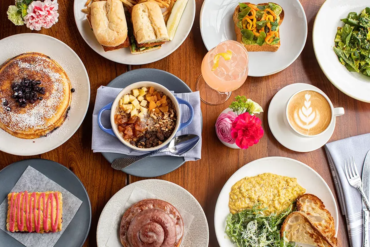 Bowood by Niche (4605 Olive Street, 314-454-6868) Read Cheryl Baehr's review here. Pictured: Chili fried tofu sandwich, avocado toast, little gem salad, buttermilk pancakes, baked oatmeal, latte, pop tart, honey bun and cacio e pepe eggs.