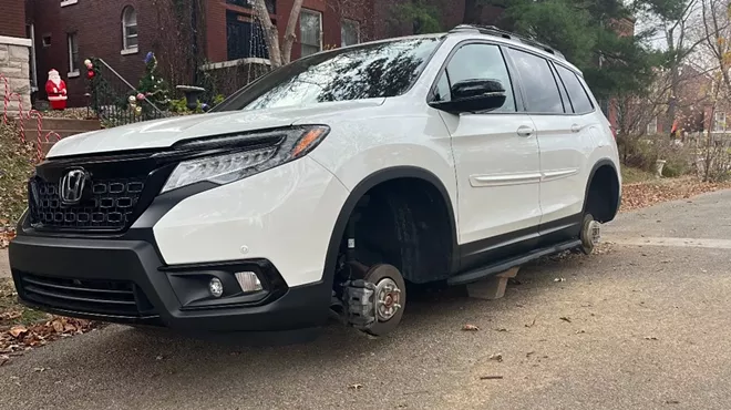 A car stripped of its wheels in Benton Park.