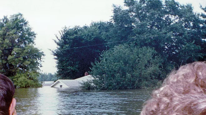 This photo shows the view from the floodwaters when Gabe Doiron went out to check on his family home.