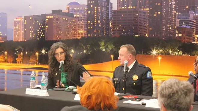 Aldermanic President Megan Green and Police Commissioner Robert Tracy share thoughts at a public safety town hall on January 8, 2024.