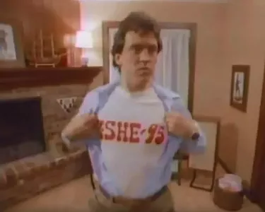 K-SHE This was one of the most famous St. Louis commericals ever. Dad gets home from a hard day at work and just wants to shake off his stress. Instead of kicking back with a cocktail, he frees himself of his business suit while cranking tunes and strutting around his den. Then dad opens his shirt to reveal that he's been secretly sporting a KSHE shirt all day at the office like hoosier Superman. Classic. Photo courtesy of YouTube