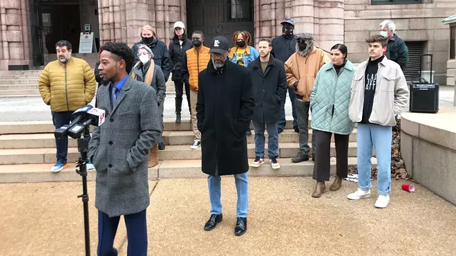 State Representative Rasheen Aldridge protests the actions of St. Louis City Counselor Sheena Hamilton