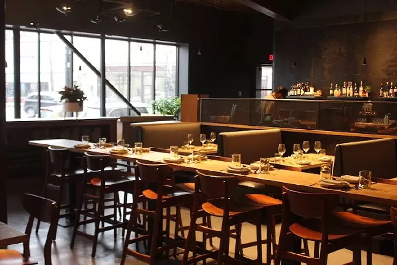 Elmwood (2704 Sutton Boulevard; 314-261-4708) The food at Adam Altnether and Chris Kelling's new Maplewood hotspot pushes the envelope, and so does the soundtrack -- it can get noisy! But hey, that's a great reason to lean close to your date .... or even a stranger at the long communal table. Find out more here. Photo credit: Sarah Fenske