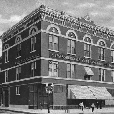 This Used to Be: Strassberger's Conservatory of Music Now It's: Strassberger Apartments Location: South City, St. Louis South Grand is full of bars and restaurants now, but it used to be much fancier. "In 1904 Clement Strassberger chose Otto Wilhelmi, a prominet South City German American architect, to design his new conservatory building on South Grand Boulevard. Strassberger, a German immigrant himself, had begun his musical conservatories in the heart of the German community of North St. Louis in 1886. At the turn of the century, he expanded his music classes to serve the south side German community." "This postcard of the Strassberger Conservatory dates to the beginning of the twentieth century when Grand Boulevard was the cultural spine of South City." Image courtesy of a private collection.