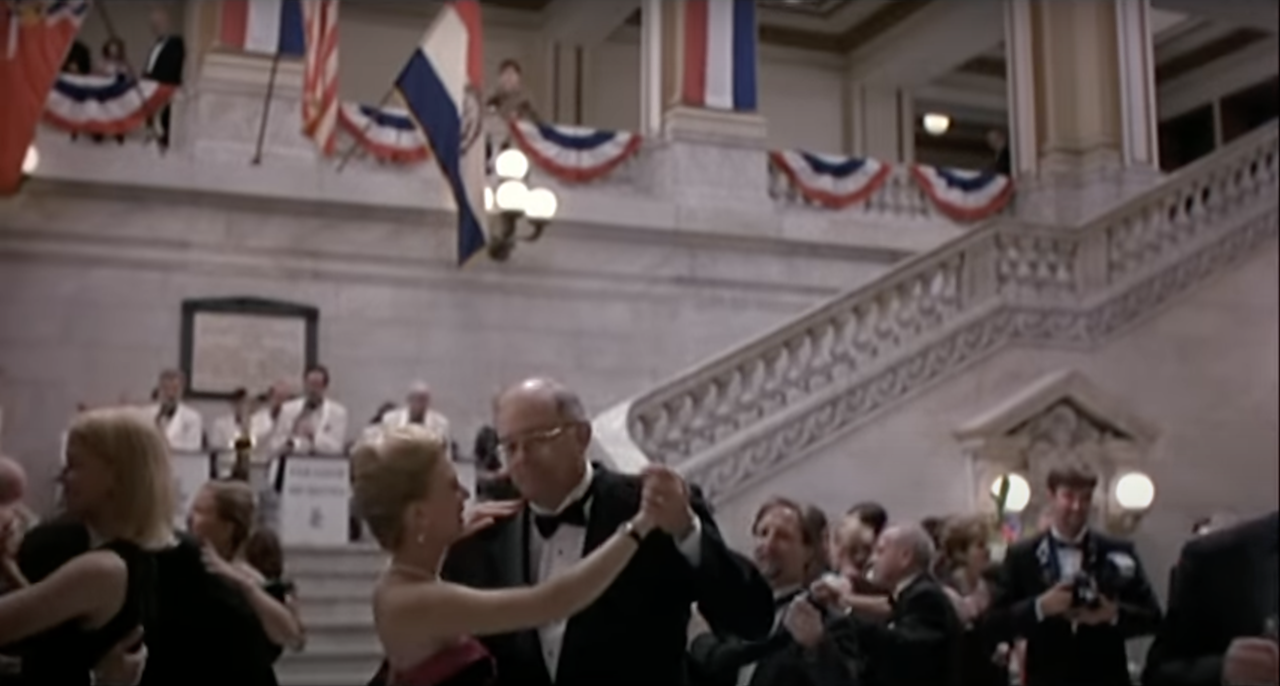 The Big Brass Ring 1999's The Big Brass Ring, starring William Hurt, Nigel Hawthorne, Irene Jacob, Jefferson Mays and Miranda Richardson, is about the darker side of the political campaign trail in Missouri. Candidate Blake Pellarin (played by Hurt), is making a campaign stop in St. Louis when his old mentor, played by Hawthorne, resurfaces. The movie filmed one of its campaign party scenes at St. Louis City Hall (1200 Market Street).