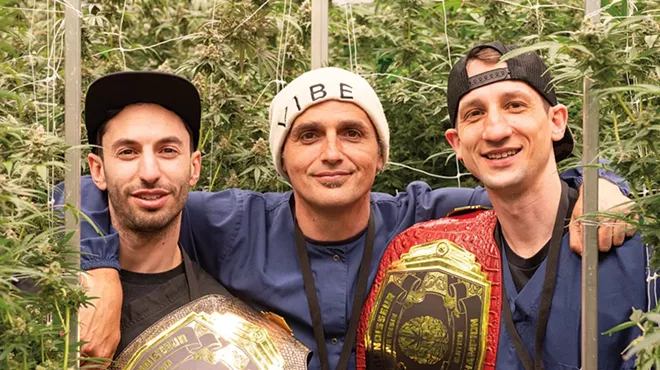Tree1Four Genetics' Jay Wills, center, with Rosin Extraction Manager Max Platt and Live Resin Extraction Manager Rob Dunse.