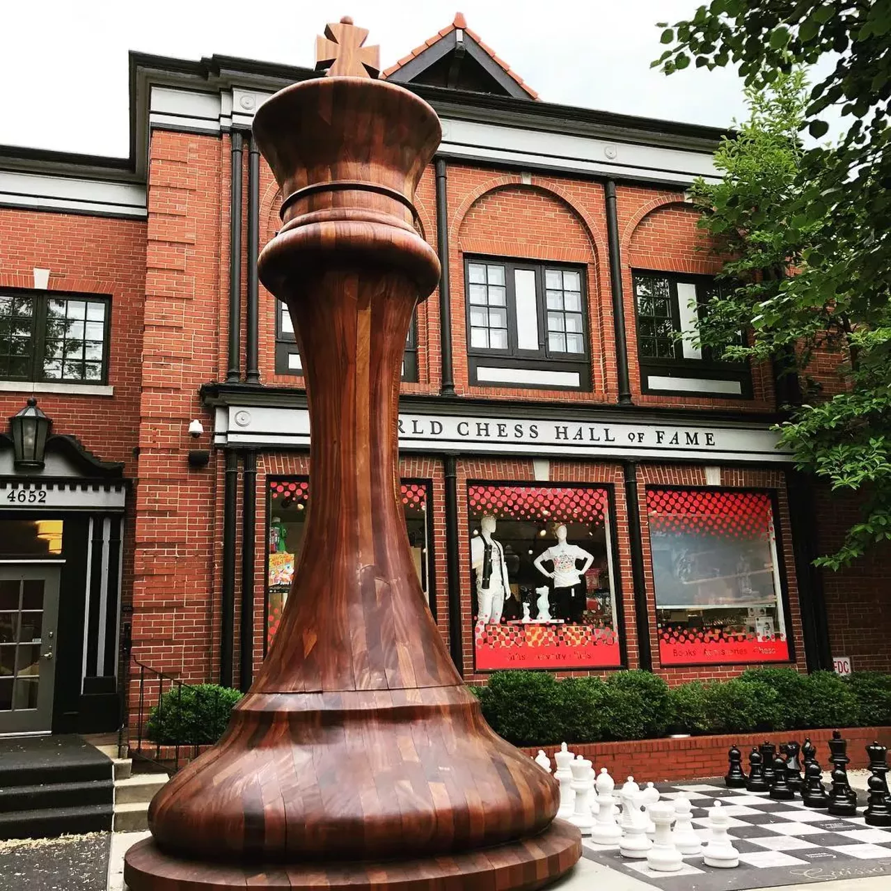 World's Largest Chess Piece 4652 Maryland Ave., St. Louis, MO The World Chess Hall of Fame lives right in our own Central West End neighborhood. This world-class attraction is a pilgrimage site for chess addicts, who all stop to take their photo by this, the World's Largest Chess Piece. Photo courtesy of itsjustclay / Instagram