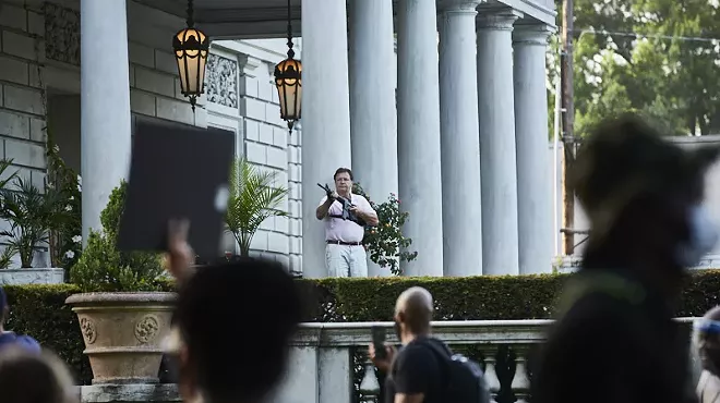 An armed Mark McCloskey on June 28, 2020, outside his house.